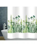 Diaqua zuhanyfüggöny virÁgok 180 cm x 200 cm méretben 100 % vízlepergető poliészter anyag virágmintás, fehér-zöld kivitel  varrt