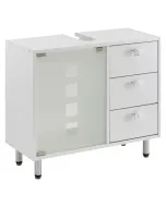 Klasszikus, fehér színű korpusz és front bútorlapból készült 1 ajtós és 3 fiókos szifonkivágással lapraszerelt