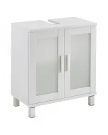 Klasszikus, fehér színű korpusz és front bútorlapból készült 2 db szatinált üvegajtó szifonkivágással lapraszerelt