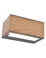 Lutec márkájú kültéri fali lámpa fahatású kivitelével a modern homlokzatokhoz illeszkedikbeépített 10,5 w-os led-egysége energia