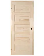 Beltéri ajtó zebra 5, 90 x 210 cm-es falnyílásba 10 cm-es pallótokkal balos nyílásirány hossztoldott, táblásított lucfenyő fa