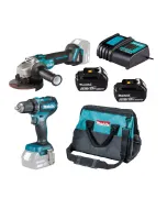 MAKITA - akkus kezdőcsomag (2 db akkuval, töltővel, táskában) Akkufeszültség: 18 v szett tartalma: ddf485z fúró-csavarozó, dga506z sarokcsiszoló, hordtáska, 2db akku és töltő(dc18sd)  akku