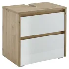 Tölgyszínű korpusz bútorlapból készült 2 db üvegfrontos fiók kozmetikai tárolóval lapraszerelt