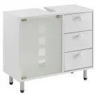 Klasszikus, fehér színű korpusz és front bútorlapból készült 1 ajtós és 3 fiókos szifonkivágással lapraszerelt