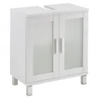 Klasszikus, fehér színű korpusz és front bútorlapból készült 2 db szatinált üvegajtó szifonkivágással lapraszerelt