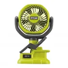 18 v-os ryobi akkus ventilátor kompakt és hordozható kialakítás, gumírozott rögzítőbilincs 2 sebességfokozat, 10 cm-es ventilátor