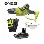 Ryobi one+ akkus ágvágó szett  akkufeszültség: 18 v láncvezető hossza: 10 cm max. vágási kapacitás: 80 mm szerszám nélküli 