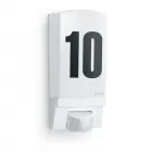 Fehér steinel kültéri fali lámpa mozgásérzékelő funkcióval és házszám jelöléssel1 x e27 foglalat maximum 100 w teljesítménny