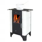 Domofire mira tűzhely csempeberakással, 6 kw, csontszín kivitel főzésre és párolásra is alkalmas platni hátsó füstcsőkivezetés,