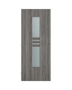 Beltéri ajtólap 90x210 cm falnyílásba balos nyitásirány, szürke tölgy dekorfólia savmart üvegezés a modern megjelenésért mdf ke