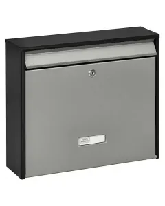 Utcai postaláda névjegytartóval horganyzott acélból fekete-inox színű sorolható zárható, 2 db kulccsal