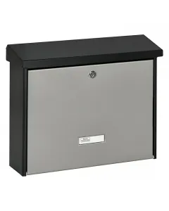 Utcai postaláda névjegytartóval horganyzott acélból fekete-inox színű zárható, 2 db kulccsal