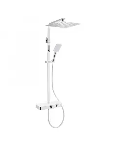 80-120 cm hosszú zuhanytartó rúd 30 cm-es, szögletes fejzuhany vízkőlerakódást gátló fúvókákkal szappantartóval termosztátos