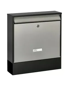 Utcai postaláda névjegytartóval horganyzott acélból fekete-inox színű zárható, 2 db kulccsal Újságtartóval