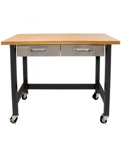 Tömör, 38 mm-es, bükkfa munkalap munkapad mérete: kb. 61 x 122 x 95,5 cm max. terhelés: 130 kg rozsdamentes acélfiókok porszórt ac