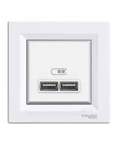 Schneider asfora aljzat 2db usb töltővel és kerettel ip20 és ik04 védettség 2 usb-a port csavaros rögzítés