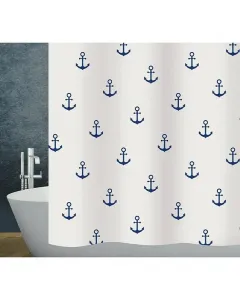 Diaqua zuhanyfüggöny horgony mintával 180 cm x 200 cm méretben 100 % vízlepergető poliészter anyag varrt oldalszegélyek és erősít