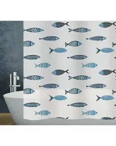 Diaqua zuhanyfüggöny fisch peva anyagból 180 x 200 cm méret előre lyukasztott 8 db függönykarika vízlepergető, könnyen tisztíthat