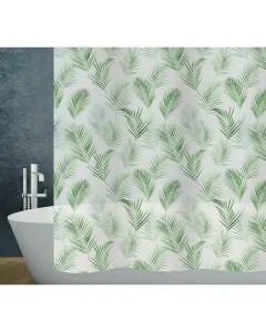 Diaqua zuhanyfüggöny pÁlma peva anyagból 180 x 200 cm méret előre lyukasztott 8 db függönykarika vízlepergető anyag zöld-fehér t
