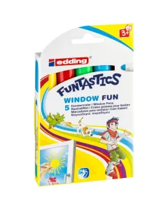 Edding funtastics 16 marker 5 db-os Élénk, fedő színek üveghez, ablakhoz, sötét papírhoz vízbázisú tinta kerek hegy 2–6 mm piro