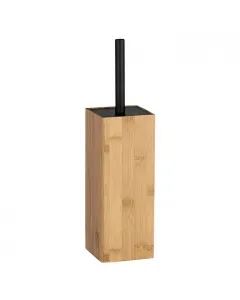 Wenko wc-kefe garnitúra bambusz tartóval zárt kivitel matt fekete acél nyél és fedél  cserélhető fekete kefe Ø 6,5 cm kombinálha
