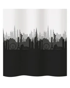 Diaqua zuhanyfüggöny city 180 cm x 200 cm méretben 100 % vízlepergető poliészter anyag  modern városi mintázat  varrt oldalszegél