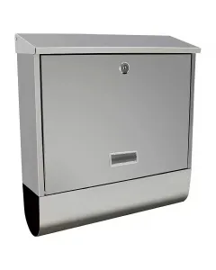 Utcai postaláda rozsdamentes acélból ezüst színű zárható, 2 db kulccsal névtartó táblával Újságtartóval