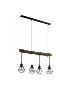 Eglo függőlámpa 4 x max. 40 w-os e27-es foglalattal modern fekete és natúr kialakítás dekoratív megjelenés acél és fa anyagkombin