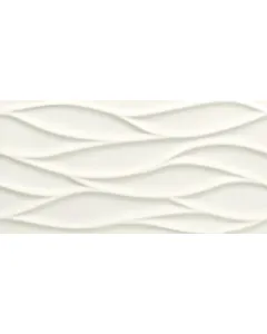 Tubadzin dekorcsempe hullámos mintázattal fehér, térnövelő megjelenés 59,8 × 29,8 cm méret 12,8 mm vastagság beltéri használatra