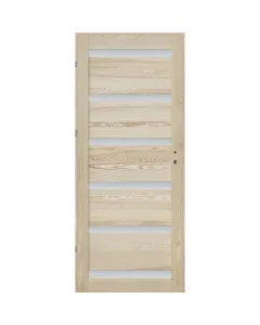 Beltéri ajtó 75 x 210 cm-es falnyílásba 8 cm-es blokktokkal balos nyílásirány tömör borovi fenyő furnéros felülettel hossztold