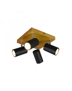 Trio spotlámpa 4 x max. 35 w-os gu10-es foglalattal ip20-as védettség modern stílus pozicionálható modern, matt fekete és fa kivit