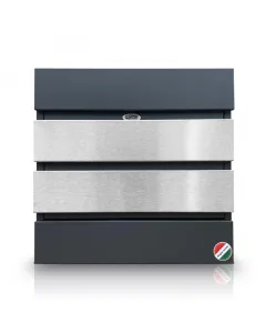 Utcai postaláda horganyzott, felületkezelt acélból szálcsiszolt díszítő elemekkel antracit-inox színű zárható, 2 db kulccsal Ú