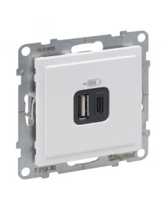 Műanyag fehér színű ip40-es védettség usb-c töltőaljzat: 5 v - 3 a - 15 w max. usb-a töltőaljzat: 5 v - 2,4 a - 12 w max. készenl