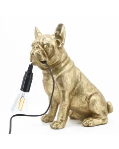 Az aranyszínű francia bulldog mintázat stílusosan emeli ki az asztali lámpa karakterétmodern és klasszikus terekben is jól mutató d