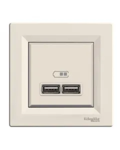 Schneider asfora aljzat 2db usb töltővel és kerettel ip20 és ik04 védettség 2 usb-a port csavaros rögzítés bézs színű