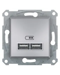 Schneider asfora aljzat 2db usb töltővel ip20 és ik04 védettség 2 usb-a port csavaros rögzítés alumínium színű