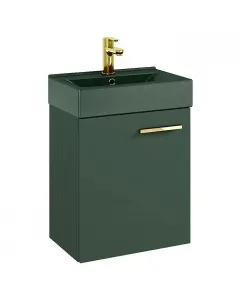 Tiny falra rögzíthető fürdőszobabútor szett mérete: 61 x 29,5 x 45 cm mdf korpusz matt sötétzöld színben kerámia mosdó csap