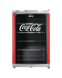 Hűtőszekrény 115 literes térfogattal piros fémkialakítás coca-cola dizájnnal és üvegajtóval Állítható polcok palackok és dobo