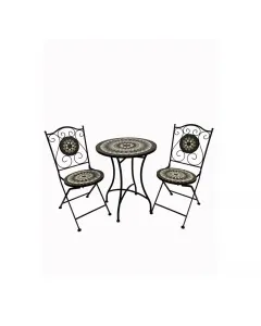 Balkon szett mozaikos felülettel 3 részes szett: 2 szék + 1 asztal asztal mérete: Ø 60 x 70 cm szék mérete: 38 x 38 x 89 cm