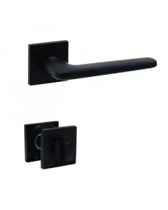 Bussare ajtókilincs classic fresco modern, matt, fekete felület alumínium ötvözetből négyzetrozettával forgatógombos verzió (wc)