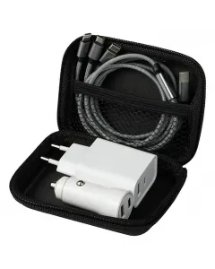 Utazó adapter készlet töltővel és kábellel eva szervezőtáska a rendezett tároláshoz usb-a és usb-c töltőcsatlakozók 3 az 1-ben