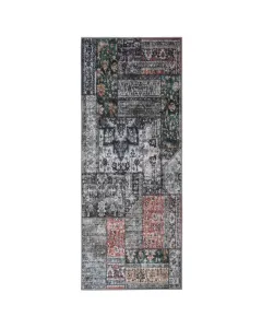 Entry patchwork futószőnyeg fekete színben, 80x200 cm nyomtatott beltéri kialakítás, velúr hatású felület csúszásgátló hátold