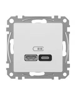 Műanyag fehér színű ip20-as védettség usb-a töltőaljzat: 5 v - 1,5 a - 7,5 w max. usb-c töltőaljzat: 20 v - 3 a - 45 w max. k