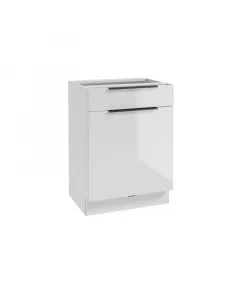 Belluno konyhabútor alsószekrény  méret: 60 x 84 x 49 cm 1 db ajtó és 2 db fiók fehér magasfényű front  fekete matt fém foganty