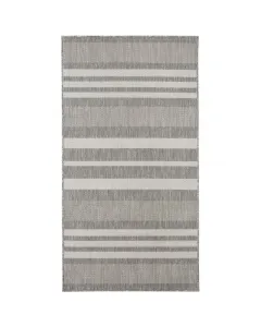 Síkszövött kültéri szőnyeg mérete: 160 x 230 cm súlya: 1100 g/m2 anyaga: 100% polipropilén szürke színű, csíkos mintával
