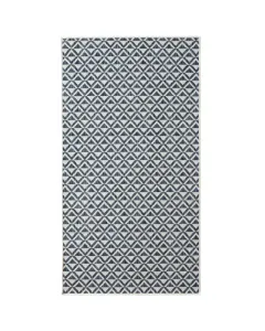 Síkszövött kültéri szőnyeg mérete: 80 x 150 cm súlya: 1100 g/m2 anyaga: 100% polipropilén kék színű, rombusz mintás