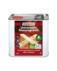 Lazurán univerzális faanyagvédő 2,5 literes kiszerelésben kültéri használatra mélyen behatol a fa pórusaiba biocidot tartalmaz gaz