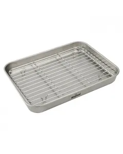 A kingstone rácsos grillserpenyő rozsdamentes acél grillkiegészítő 2 részes készlet grilltálcával és lecsöpögtető ráccsal zö