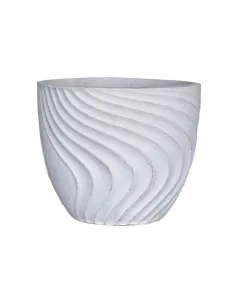 Kültéri virágcserép a wave termékcsaládból 53 cm átmérőjű, kerek kialakítás hullámmintás felület, vintage fehér szín kézz