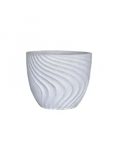 Kültéri virágcserép a wave termékcsaládból 42 cm átmérőjű, kerek kialakítás hullámmintás felület, vintage fehér szín kézz
